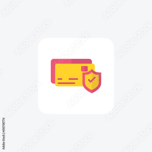 Secure Payment, Debit Card, Shield Vector Flat Icon