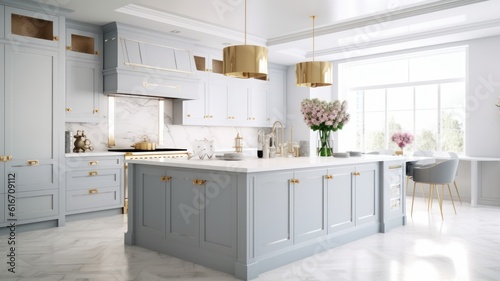 Fotografia Modern classic white kitchen in a luxury apartment