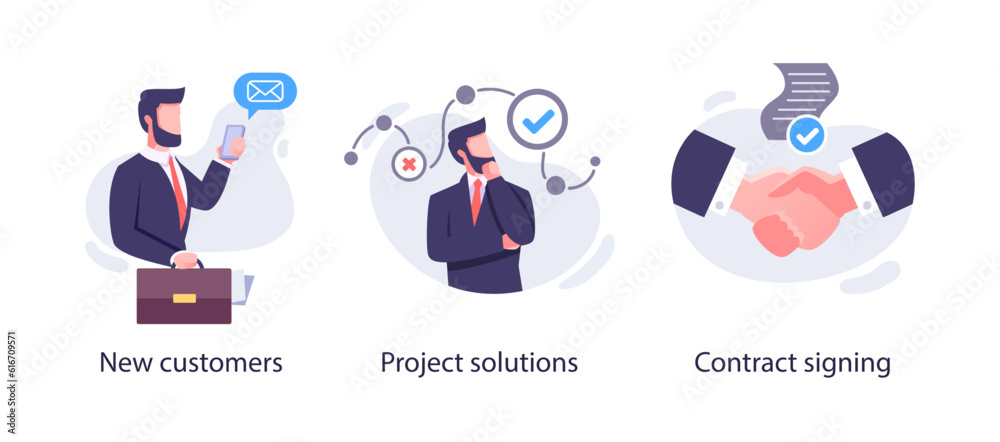 Fototapeta premium Business Marketing illustrations. Collection of scenes with men and women taking part in business activities. Trendy vector style