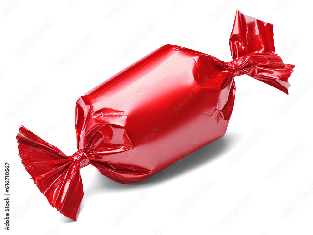 Candy in a red wrapper isolated on transparent or white background, png