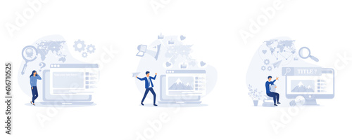 Blog promotion guidance, Digital advertising, social media marketing, Relevant and valuable title, set flat modern vector illustration