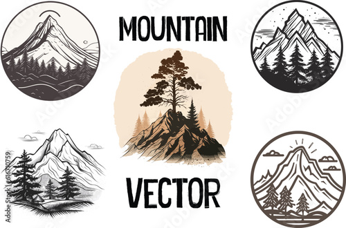 Mountain vector artwrok, mountaion tree, logo design photo