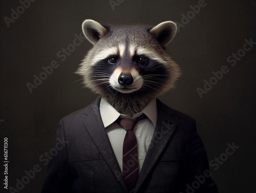 A raccoon wearing a suit made with generative ai - suit, commercial, animal, well dressed