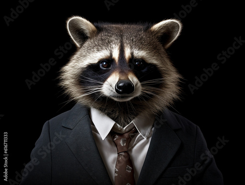 A raccoon wearing a suit made with generative ai - suit, commercial, animal, well dressed