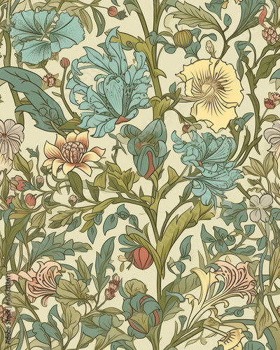 Seamless pattern with beautiful flowers in neutral pastel colors  generative ai