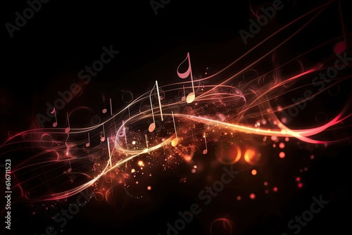 Abstract Music Background with Glowing Lights and Musical Symbols. Generative AI illustrations photo