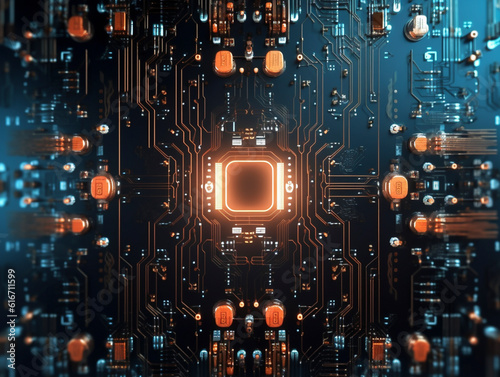 A Close-up Glimpse into the Intricate World of a Computer Motherboard made with generative AI - Technology, detailed