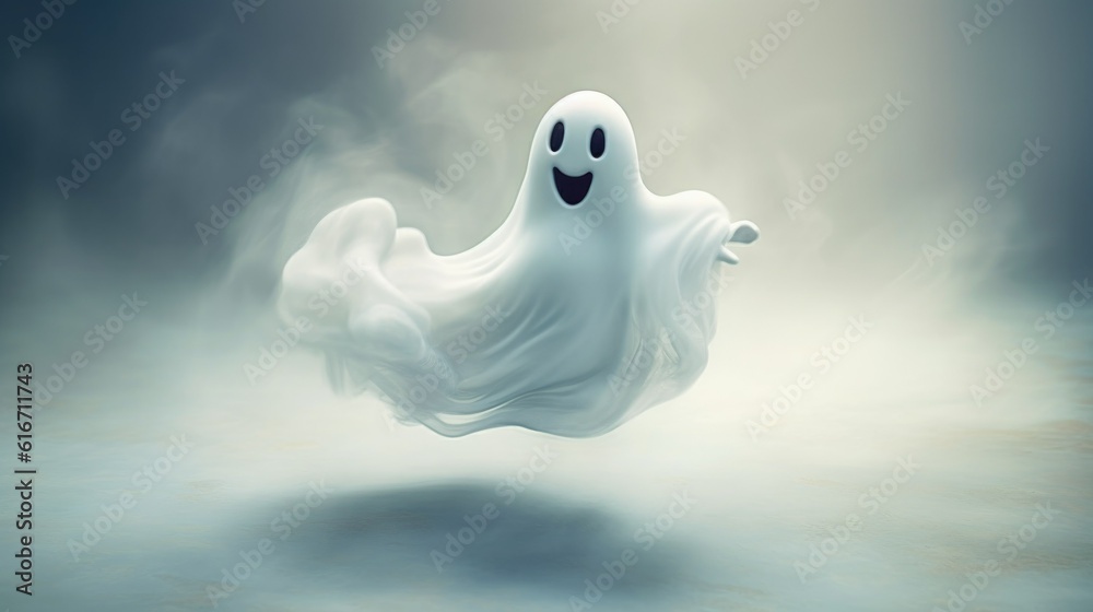 Translucent and Adorable White Ghost Floating Playfully Above the Ground