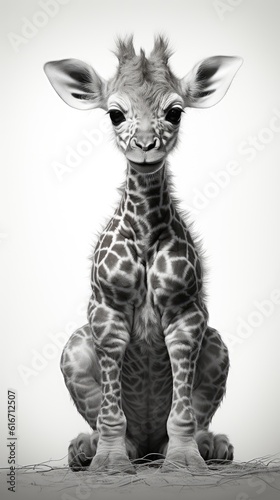 Pencil drawing of a cute baby giraffe created using generative AI tools © Salander Studio