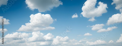 美しい快晴の青空に浮かぶ雲のパノラマ写真