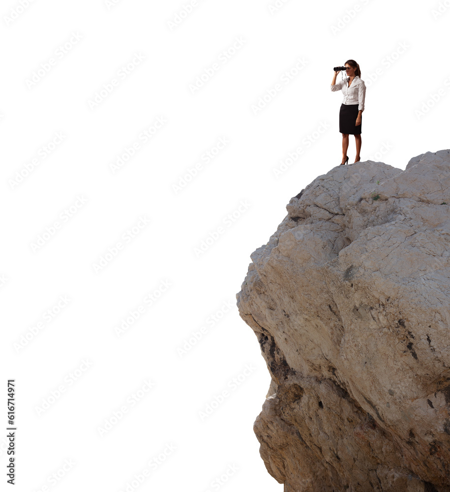 Isolated businesswoman with a binoculars who search new business opportunities Isolated businesswoman with a binoculars who search new business opportunities