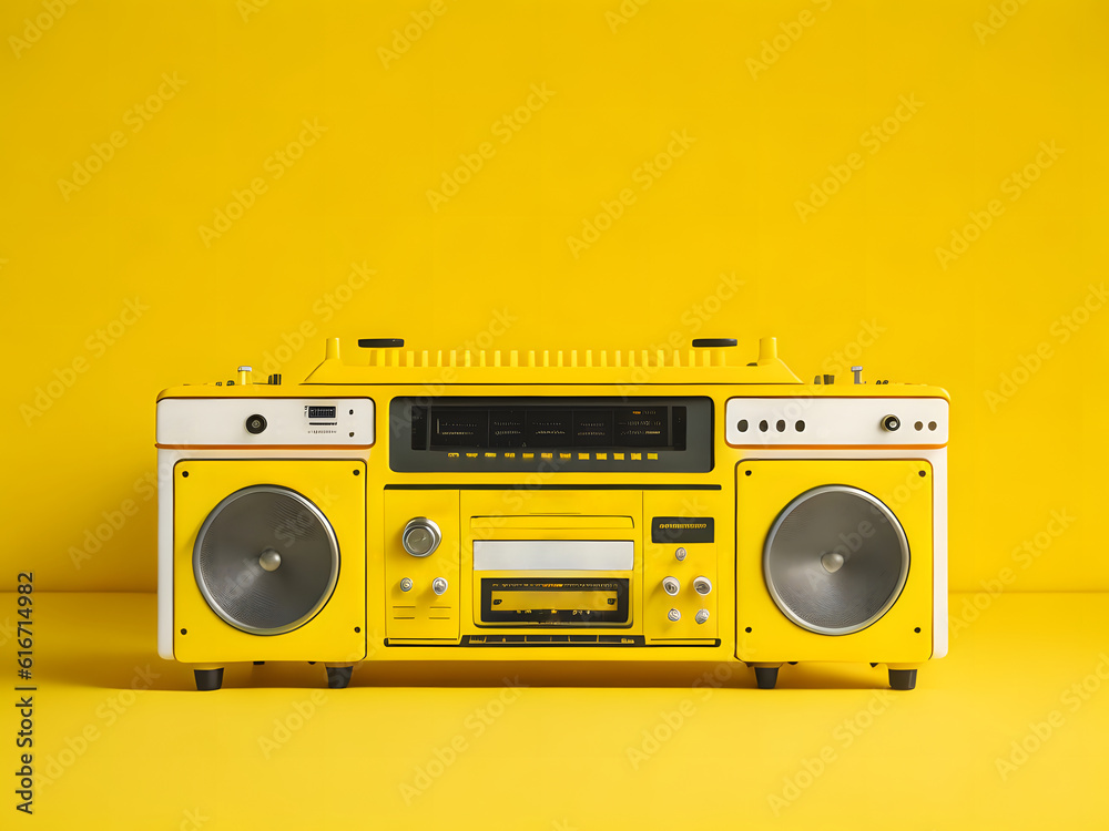 Fototapeta premium Retro portable radio recorder cassette tape. AI Generated.