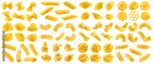 Obraz  z motywem set of uncooked Italian Pasta, isolated on white background, full depth of field