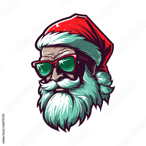 A chilling twist on the classic character, Santa wearing sunglasses hand drawn logo design illustration brings holiday horror to life © AGSTRONAUT