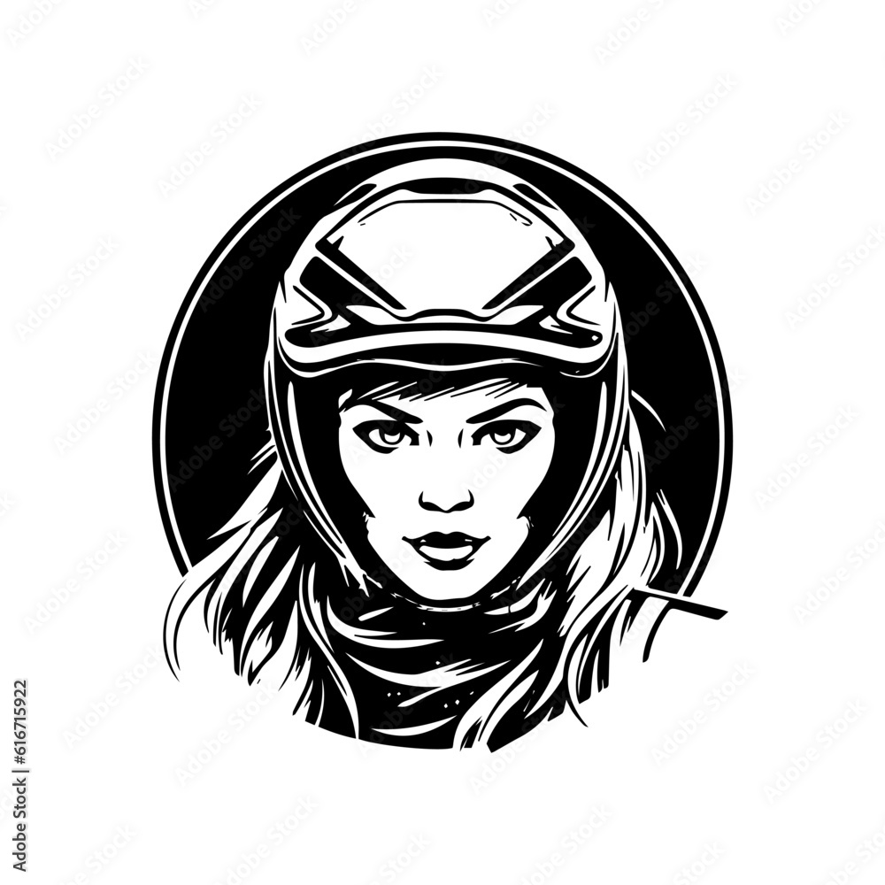 Motocross logo girl helmet vector clip art illustration Stock Vector