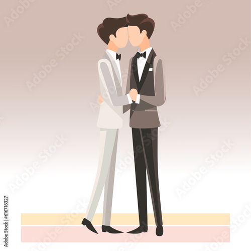Minimalist Illustration Sihouette of Two Gay Grooms Caressing Each Other Gay Wedding LGBT Wedding