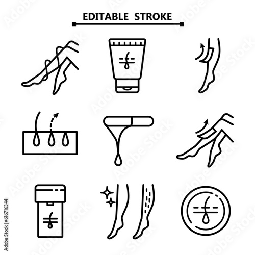 Hair removal icons. Wax therapy icon outline vector