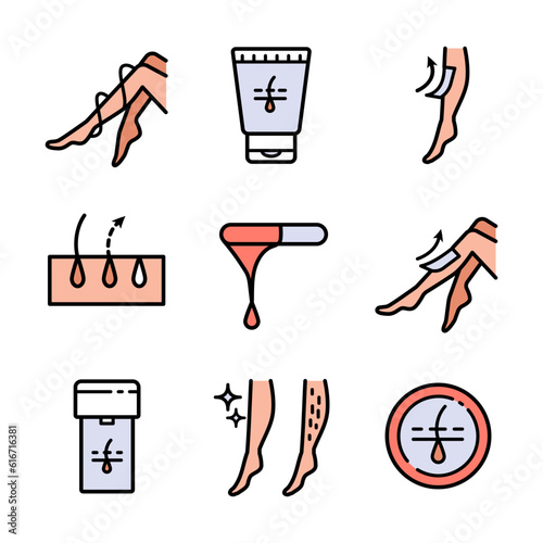 Hair removal icons. Wax therapy icon outline vector