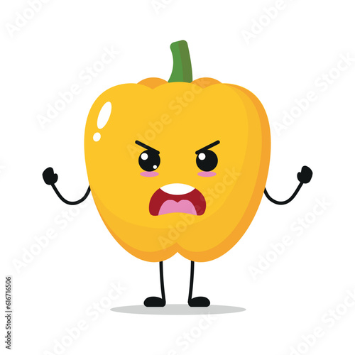 Cute angry paprika character. Funny furious paprika cartoon emoticon in flat style. vegetable emoji vector illustration