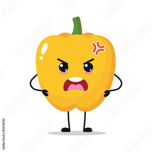 Cute angry yellow paprika character. Funny mad paprika cartoon emoticon in flat style. vegetable emoji vector illustration