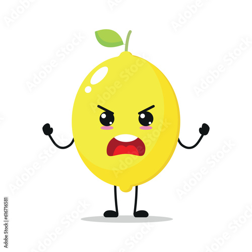 Cute angry lemon character. Funny mad lemon cartoon emoticon in flat style. Fruit emoji vector illustration