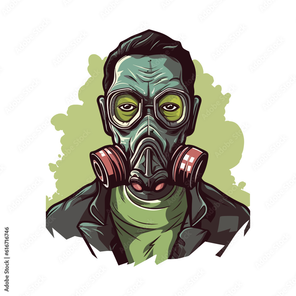 zombie wearing gas mask hand drawn logo design illustration vector de Stock Adobe Stock
