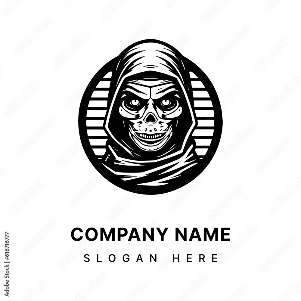 creepy mummy hand drawn logo design illustration