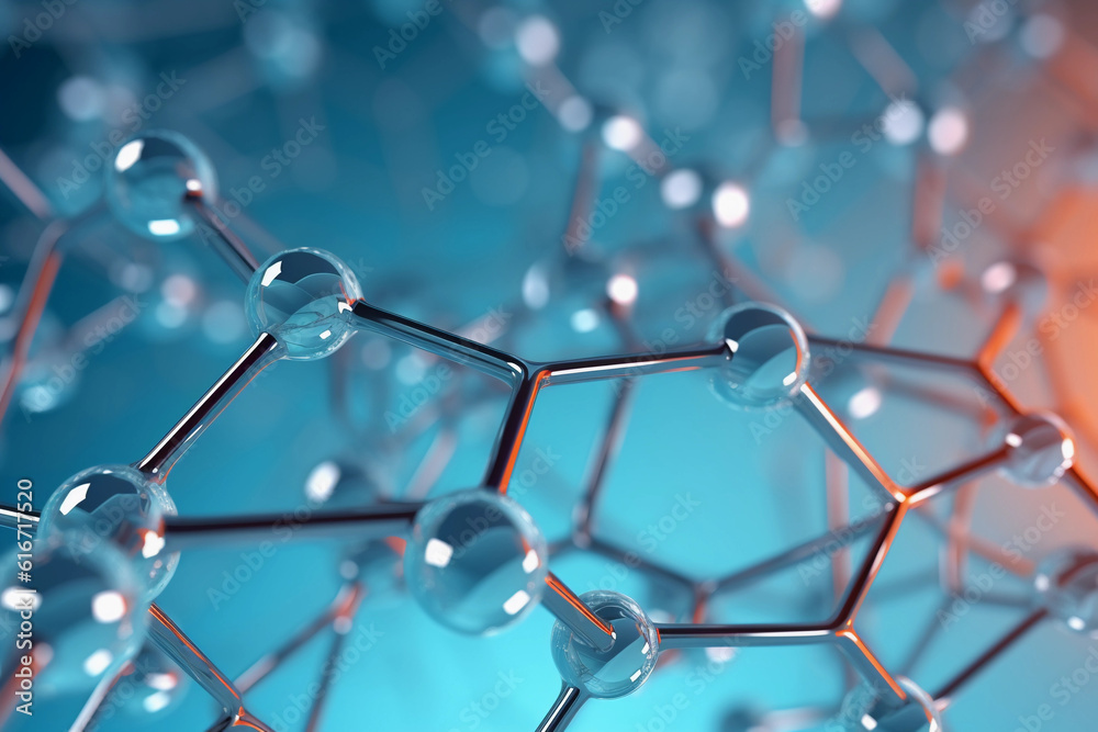 Molecule Models generated with AI. 3d microscopic render. 3d image