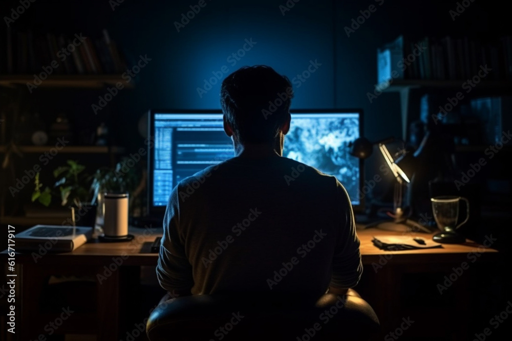 Silhouette of a person with computer