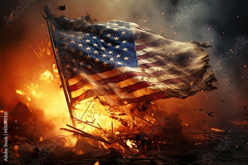 American Flag and Explosion