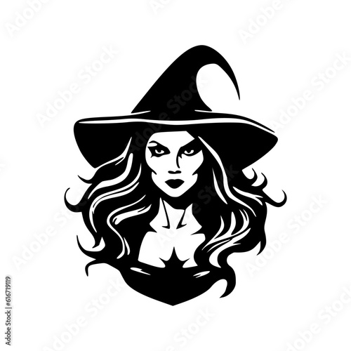Witch woman portrait black outlines vector illustration