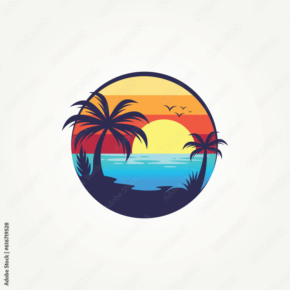 simple modern tropical beach icon logo template vector illustration design. ocean tropical paradise logo concept
