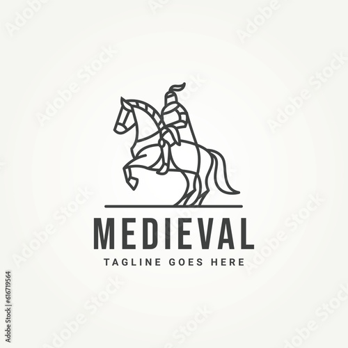 minimalist medieval knight line art icon logo template vector illustration design. simple modern knight with horse logo concept