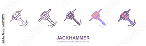 Construction jackhammer line and glyph icon, tool and repair, pneumatic hammer sign, vector graphics, a linear pattern on a white background.