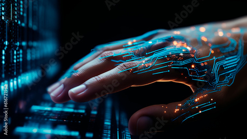 Close-up of the cybernetic arm, science and technology of the future

