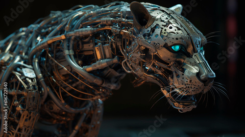 biomechanical panther, sophisticated mechanical armor, 