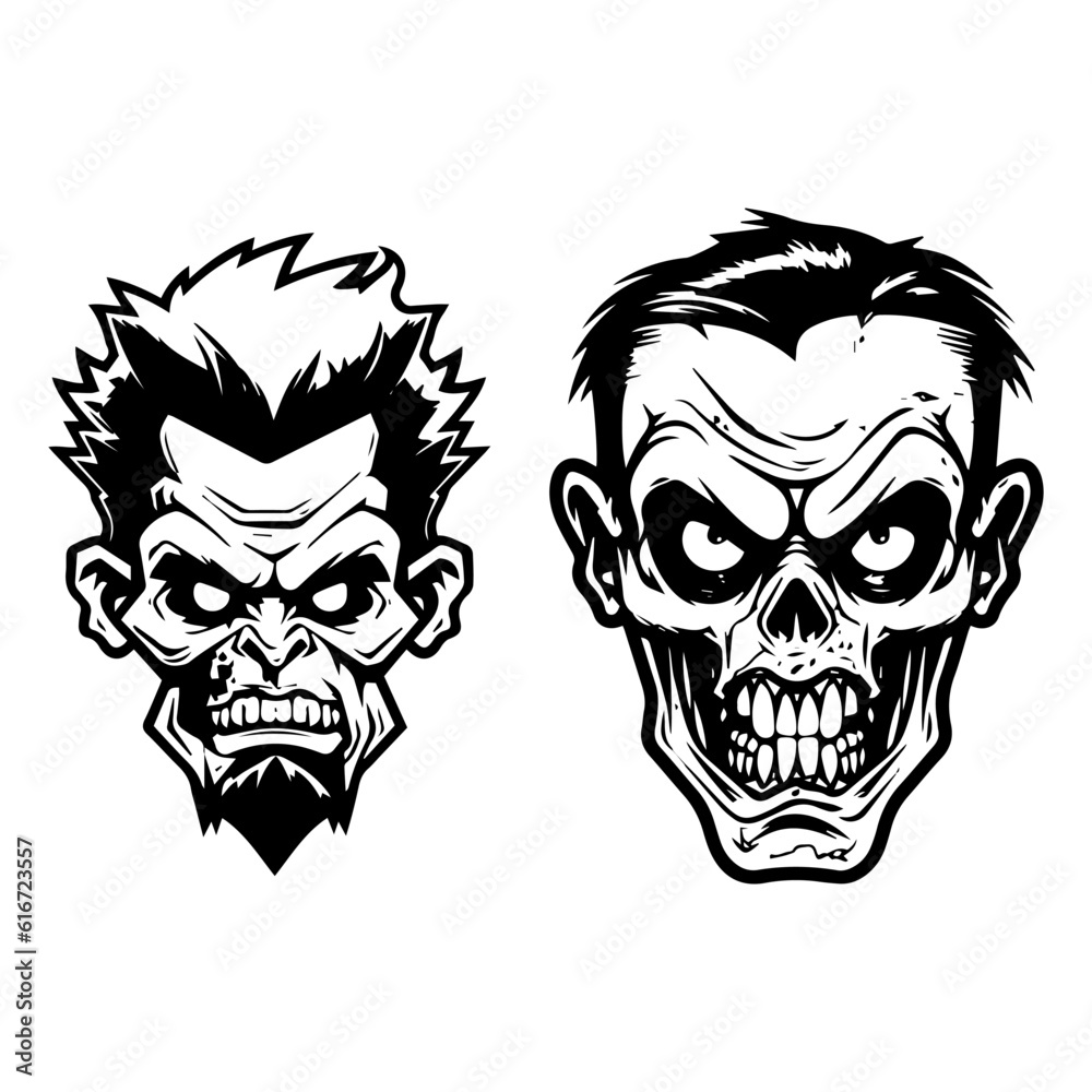 creepy zombie hand drawn logo design illustration