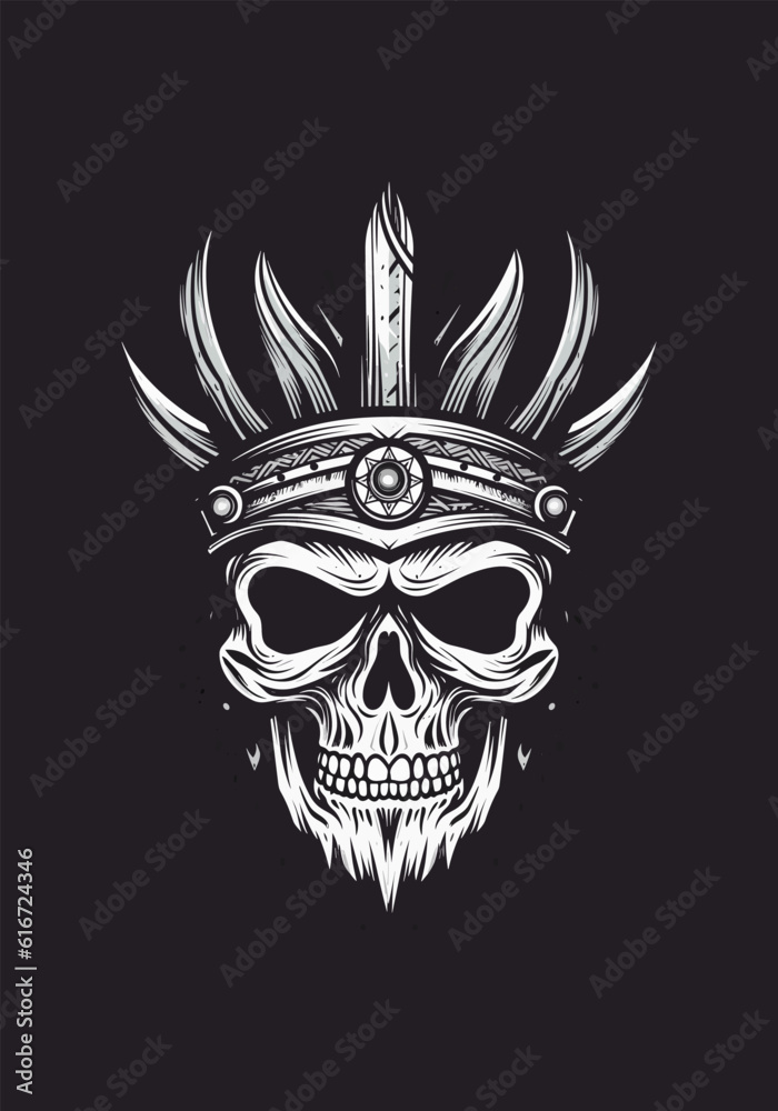 skull warrior hand drawn logo design illustration 