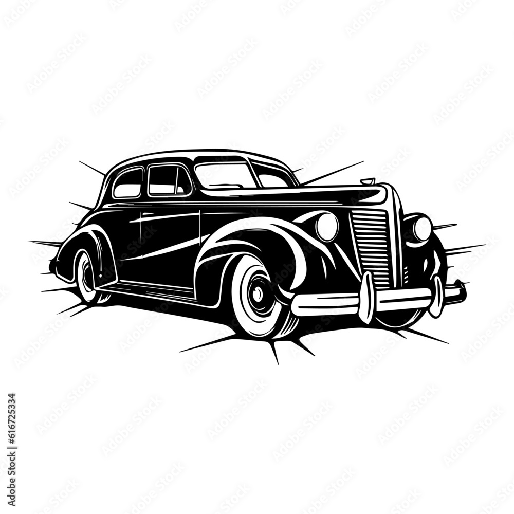 old car hand drawn logo design illustration