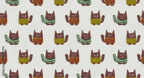 Seamless pattern funny cats in clothes. Vector illustration in cartoon style. Flat characters of cats.