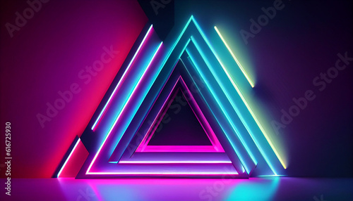 Abstract Neon light geometric background Ai generated image