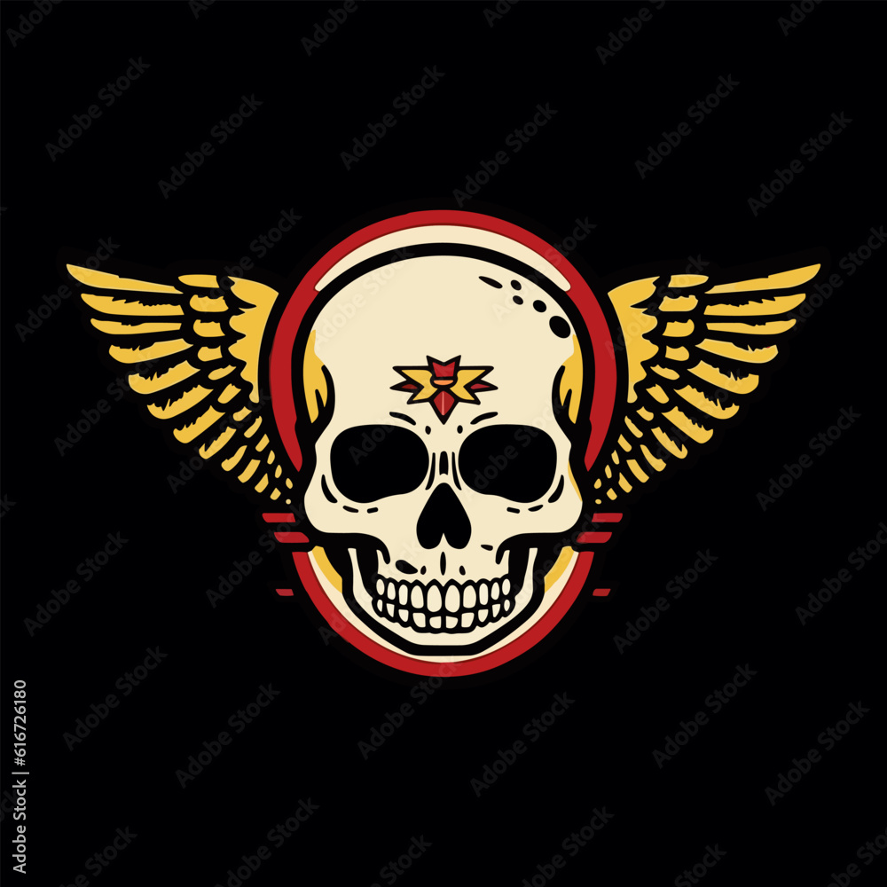 skull wings illustration hand drawn logo design
