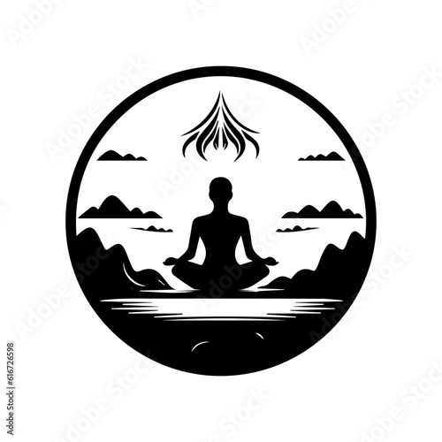 Meditation logo design black and white hand drawn illustration © AGSTRONAUT