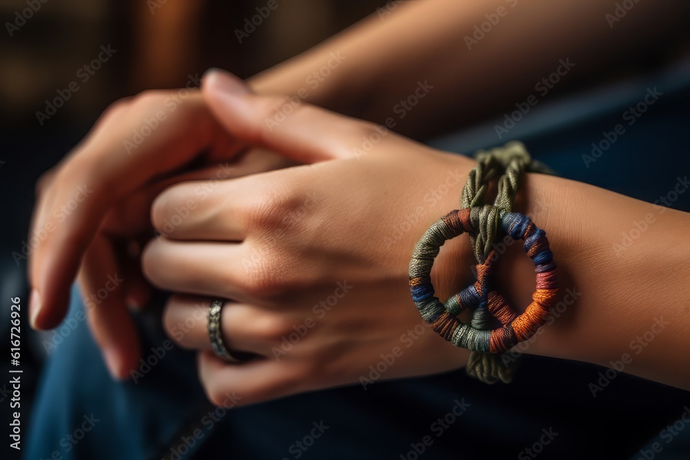 chain and handcuffs, peace symbol, hand
