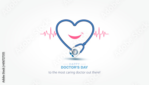 Happy Doctor's Day text with doctor Stethoscope. Creative concept for doctor's day. Post, banner and wishing greeting card design.