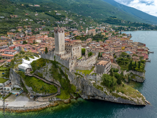 Town of Malcesine castle and waterfront view, Veneto region of Italy, Lago di Garda - Castle of Malcesine - Castello Scaligero di Malcesine
