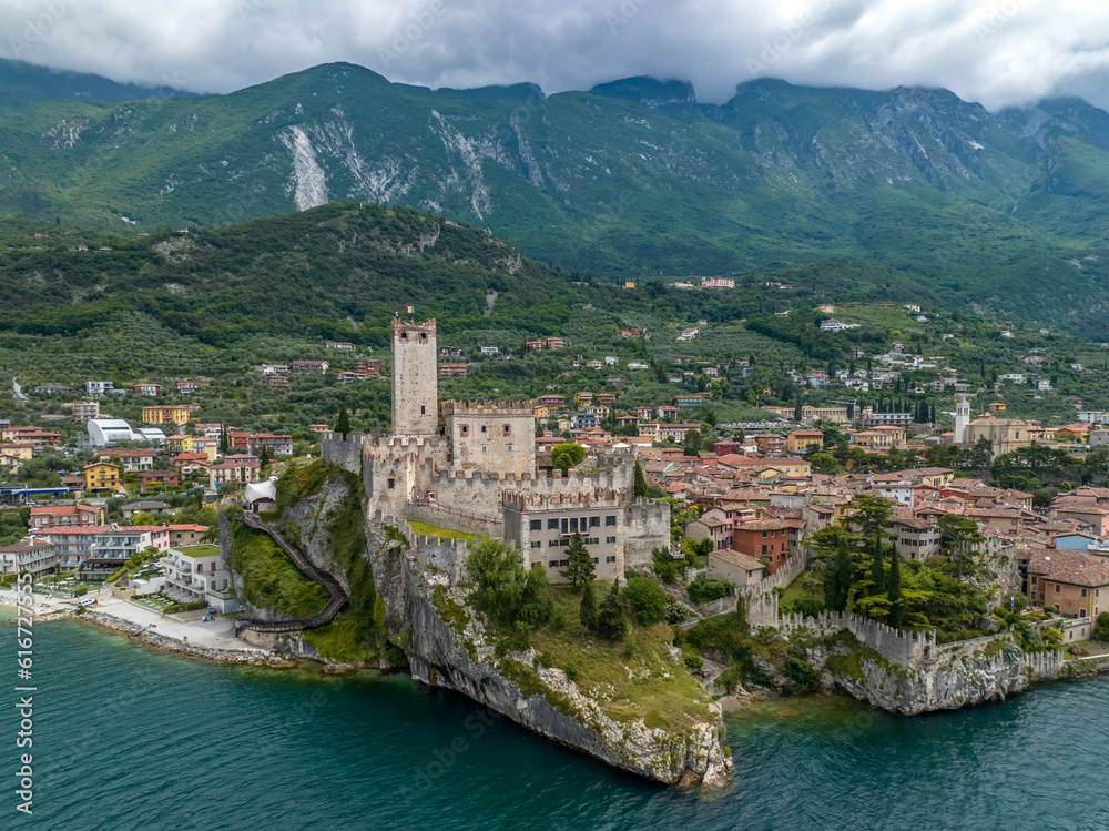 Town of Malcesine castle and waterfront view, Veneto region of Italy, Lago di Garda - Castle of Malcesine - Castello Scaligero di Malcesine
