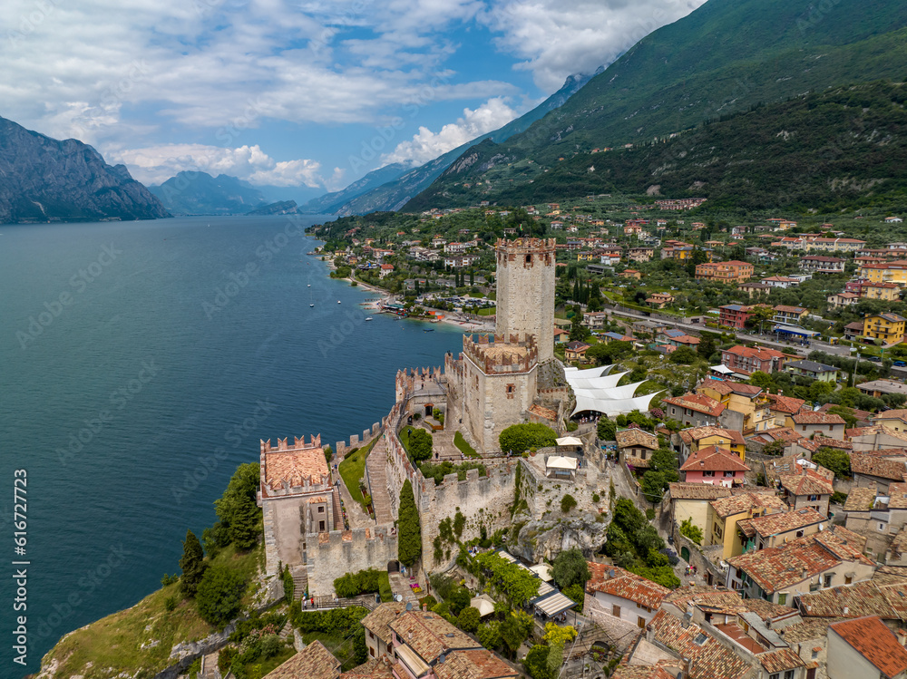 Town of Malcesine castle and waterfront view, Veneto region of Italy, Lago di Garda - Castle of Malcesine - Castello Scaligero di Malcesine
