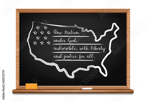 Photography Words US oath of allegiance written in chalk on a blackboard