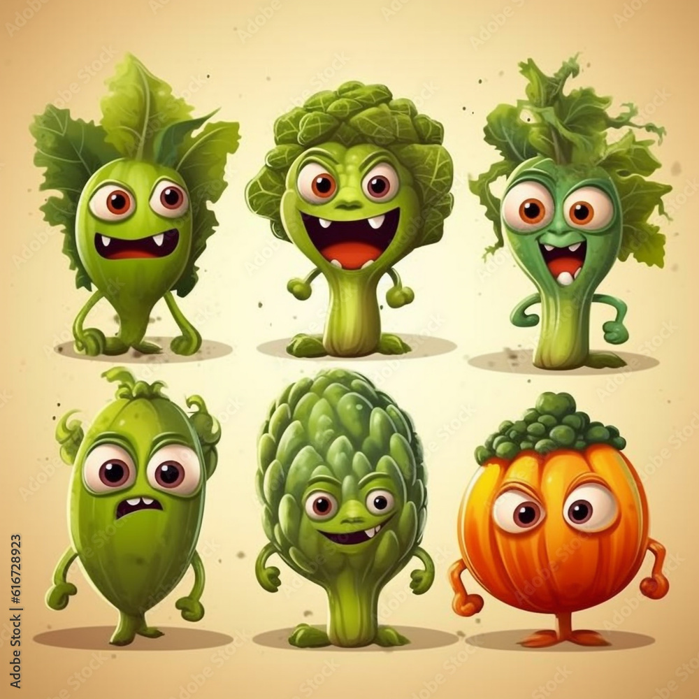 Cartoon vegetable character in 3D form with surprised facial expression. Plain background. This cartoon has eyes and a mouth. Cartoon vegetable character in 3D form with surprised facial expression. Plain background. This cartoon has eyes and a mouth.